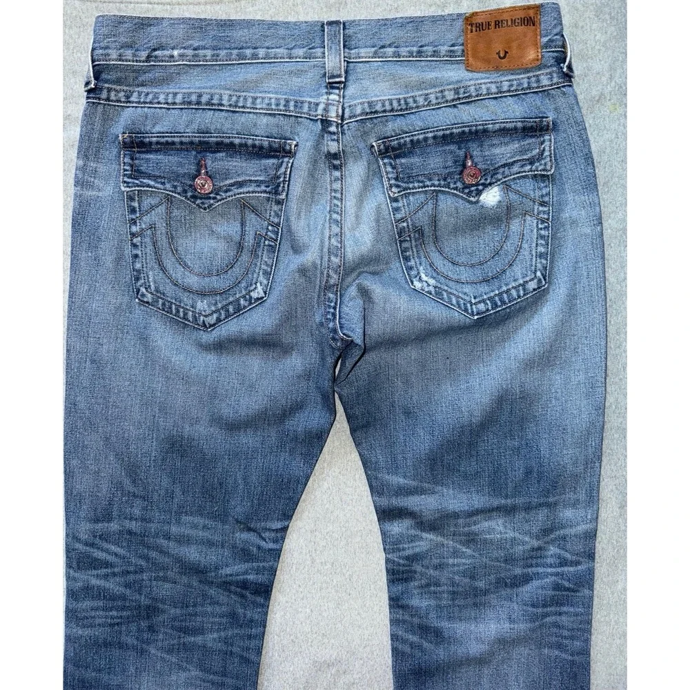 True Religion Mens Geno Relaxed Slim Distressed Dark Wash Blue‎ Size 38